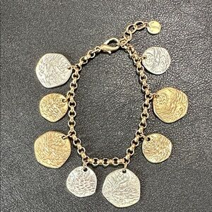 Talbots Vintage Two Tone Hammered Disc Charm Bracelet with Extender
